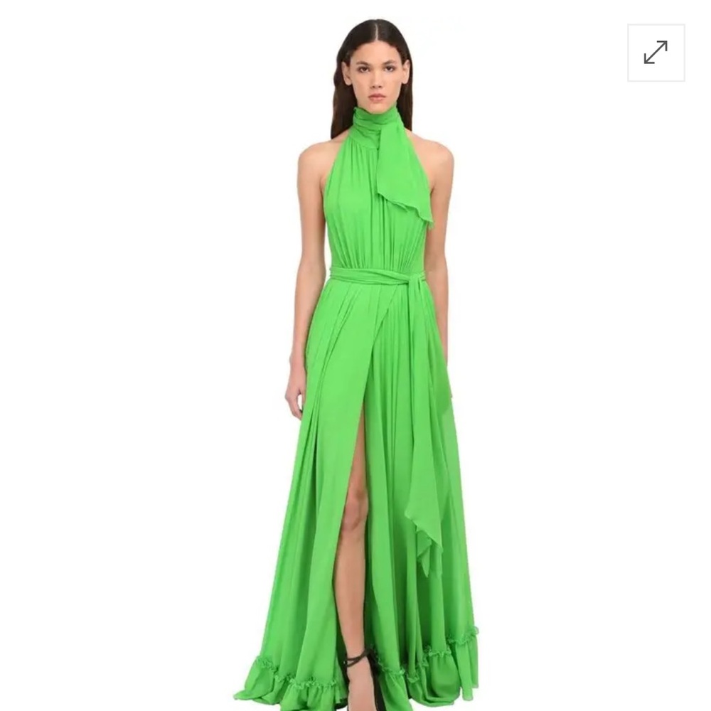 DUNDAS Halter Neck Green Long Dress